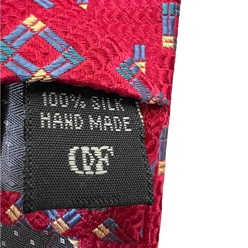 Daniel De Fasson Mens Colorful Preppy Geometric Red 100% Silk Tie Hand Made